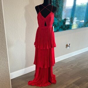 AMUR Striking Red Layered Maxi Dress
